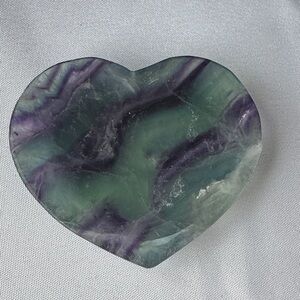 Heart-Shaped Green and Purple Fluorite Stone